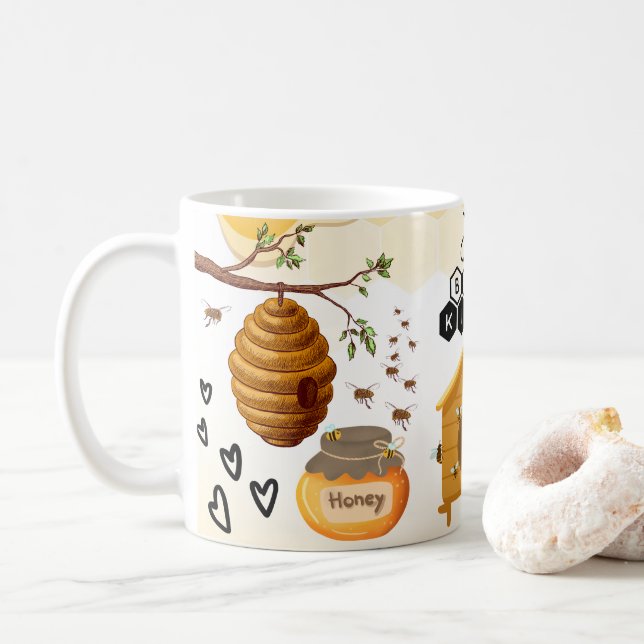 Caneca De Café Save the Bees Inspirational Bee Honey Lover Gift  (Com Donut)
