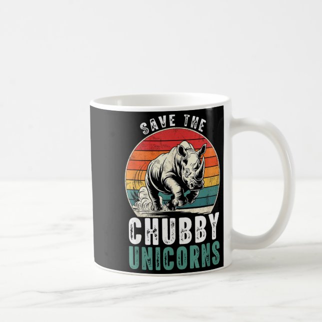 Caneca De Café Save The Chubby Unicorns Funny Retro Rhino Animal  (Direita)