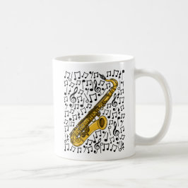 Caneca De Café Saxofone com notas musicais, muçulmano saxofônico