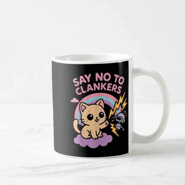 Caneca De Café Say No To Clankers Anti Ai Robots Cute Kitten Rain (Direita)