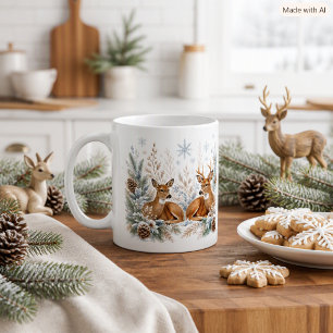 Caneca de Café Sazonal com Cervos na Floresta em N
