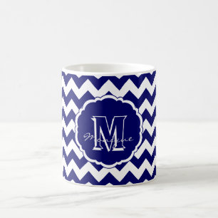 Caneca De Café SC Monograma Chevron, Blue-White Dark-Coffee Mug
