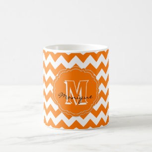 Caneca De Café SC Monograma Chevron, Orange-White-Coffee Mug