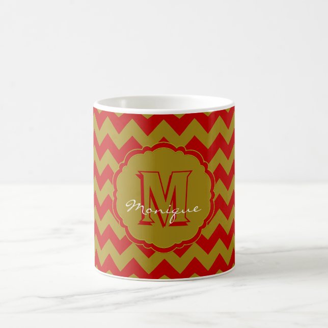 Caneca De Café SC Monograma Chevron, Red-Dourado-Café Mug (Centro)
