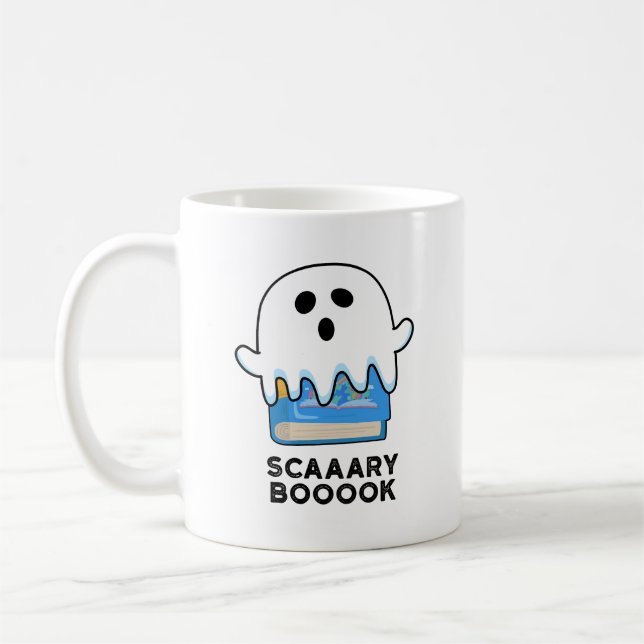 Caneca De Café Scaaaary Boook Funny Ghost Book Pun (Esquerda)