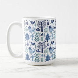 Caneca De Café Scandinavian Folk Art Bird and Botanical Pattern M