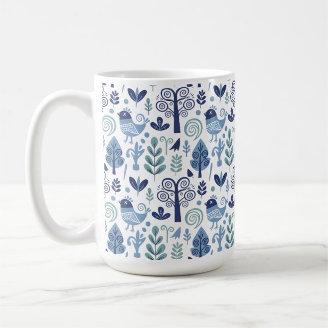 Caneca De Café Scandinavian Folk Art Bird and Botanical Pattern M (Esquerda)
