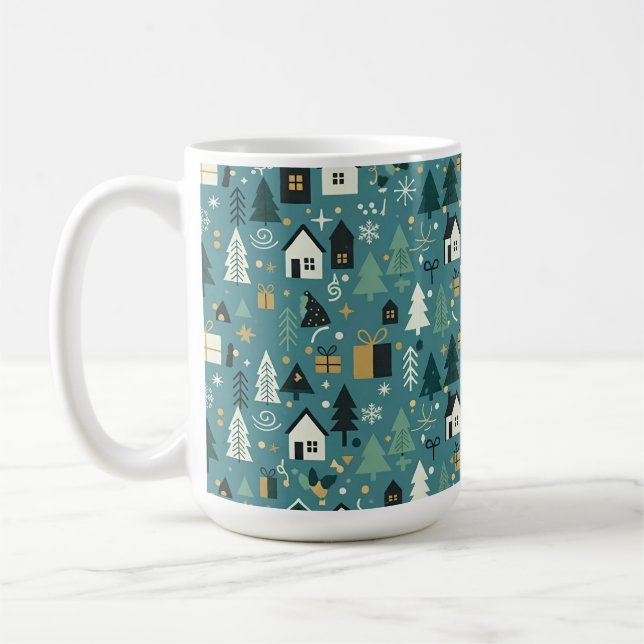 Caneca De Café Scandinavian Merry Christmas Tree Winter Snow (Esquerda)