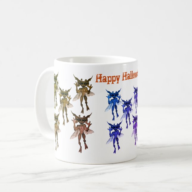 Caneca De Café Scary Gremlin cria feliz Dia das Bruxas (Frente Esquerda)