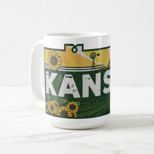 Caneca De Café Scenic Kansas Retro Silhouette (Frente Esquerda)