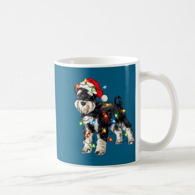 Caneca De Café Schnauzer Christmas Dog Christmas Lights Santa Hat (Direita)