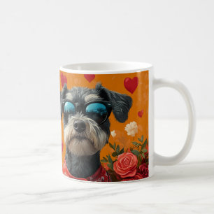 Caneca De Café Schnauzer com Rosas do Coração Dia dos Namorados