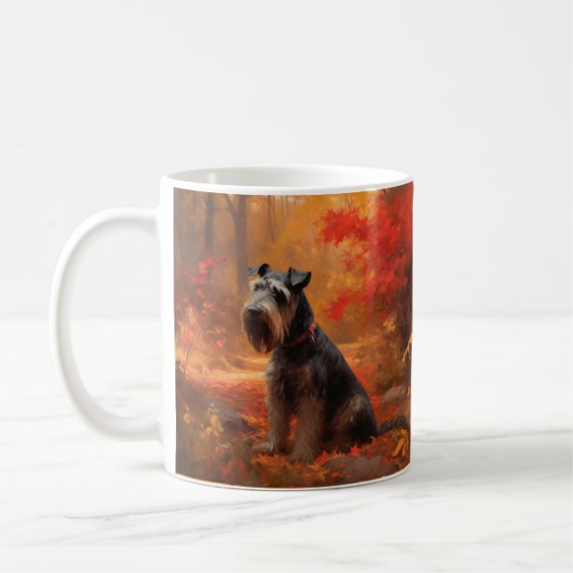 Caneca De Café Schnauzer: Folhas de outono caem inspiração (Esquerda)
