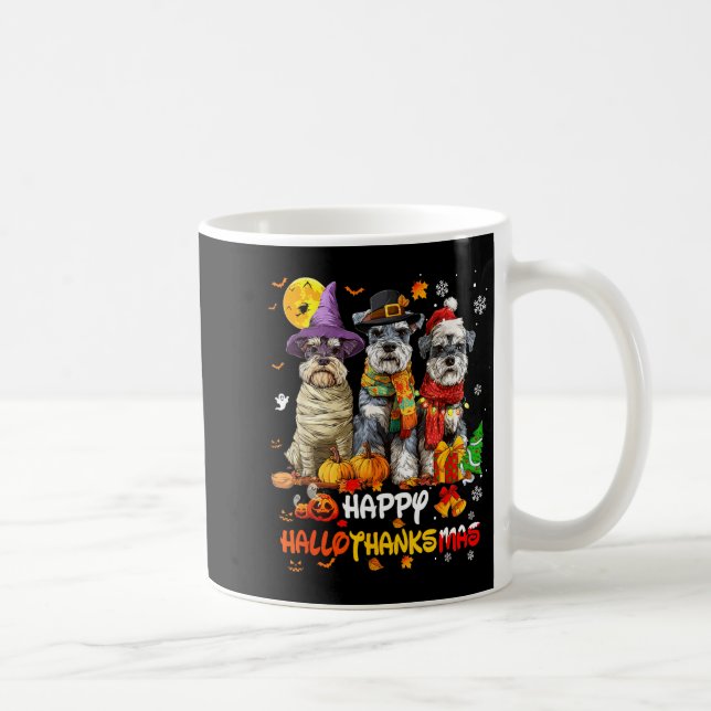 Caneca De Café Schnauzer Happy Hallothanksmas Dog Lover Christmas (Direita)