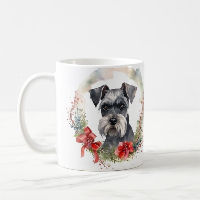 Caneca De Café Schnauzer Wreath Festivo Pup (Esquerda)