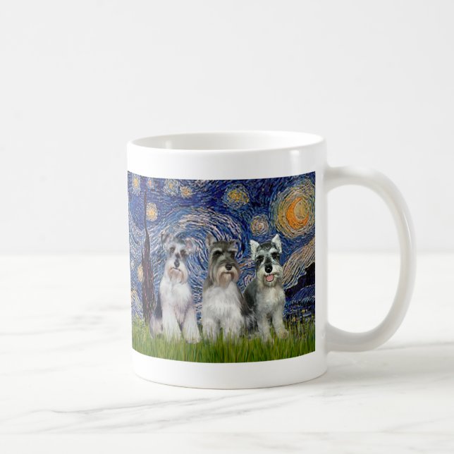 Caneca De Café Schnauzers (três) - Starry Night (Direita)