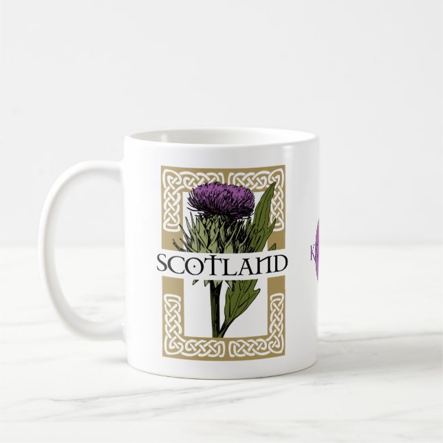Caneca De Café Scotland Scottish Thistle Dourado Celtic Knots (Esquerda)