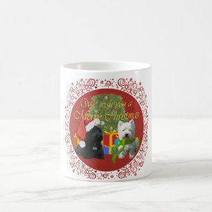 Caneca De Café Scottie e Westie Feliz Natal