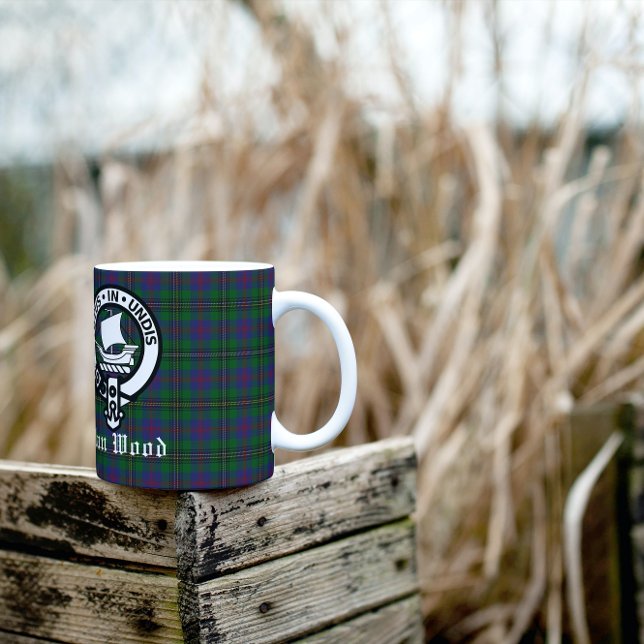 Caneca De Café Scottish Clan Wood Crest & Tartan (Criador carregado)