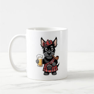 Caneca De Café Scottish Terrier in Tartan Kilt with Beer and Pipe