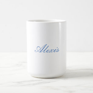 Caneca De Café Script de Caligrafia Simples Azul Branco Simples