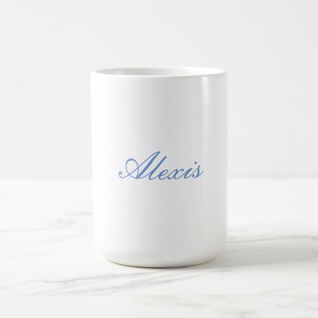 Caneca De Café Script de Caligrafia Simples Azul Branco Simples (Centro)