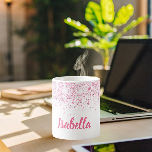 Caneca De Café Script de nome da brilha rosa branca