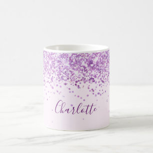 Caneca De Café Script de nome da brilha rosa púrpura
