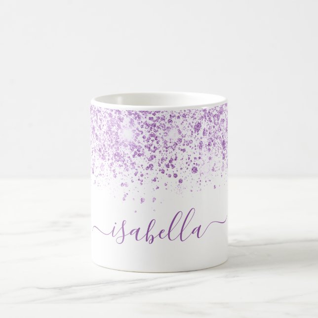 Caneca De Café Script de nome da brilha roxa branca (Centro)