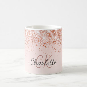 Caneca De Café script de nome do rosa gold sparkles