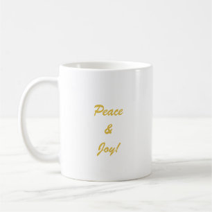 Caneca De Café Script de topografia Peace & Joy em cor dourada