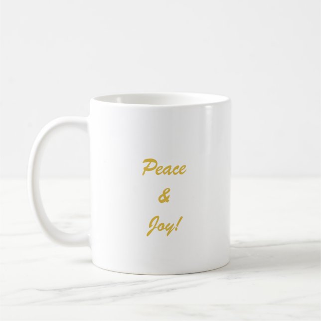Caneca De Café Script de topografia Peace & Joy em cor dourada (Esquerda)