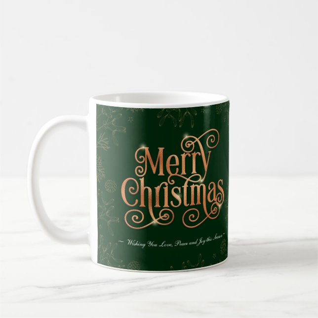 Caneca De Café Script Dourado de Feliz Natal Verde Sparkle Person (Esquerda)