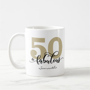Caneca De Café Script Dourado preto 50 e aniversário fabuloso