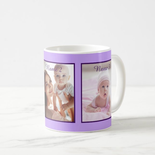 Caneca De Café Script Elegante Lilac Elegant de Três Fotografias  (Frente Esquerda)