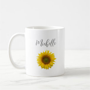 Caneca De Café Script Elegante Simples De Girassol