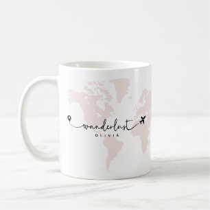 Caneca De Café Script Moderno de Wanderlust do Mundo Viagem   Ros