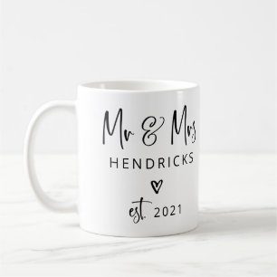 Caneca De Café Script Moderno   F. E. Wedding Estabelecido