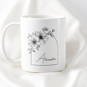 Caneca De Café Script Moderno Preto Belo Arco Floral Elegante