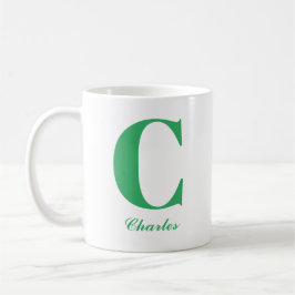 Caneca De Café Script Verde Personalizado Inicial e Mug de Nome