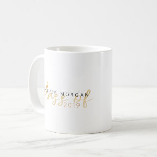 Caneca De Café Script Whimsical Dourado   Cartão de Nome para Gr