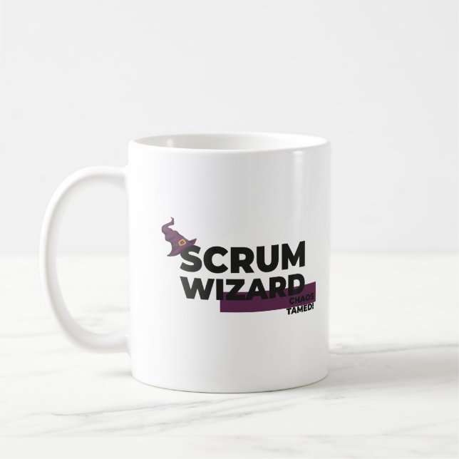 Caneca De Café Scrum Master, Scrum Wizard Chaos Tamed (Esquerda)