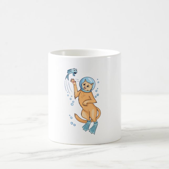 Caneca De Café Scuba Diving Cat Hunting Fish (Centro)