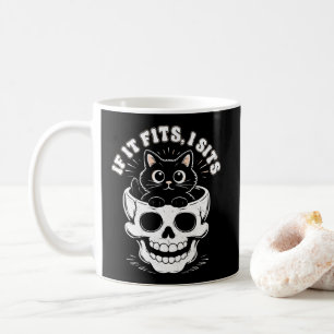 Caneca De Café Se Cabe Eu Sento Caveira de Gato Preto Meme Minima