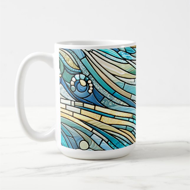 Caneca De Café Sea of Waves Teal Mosaic Fine Art (Esquerda)
