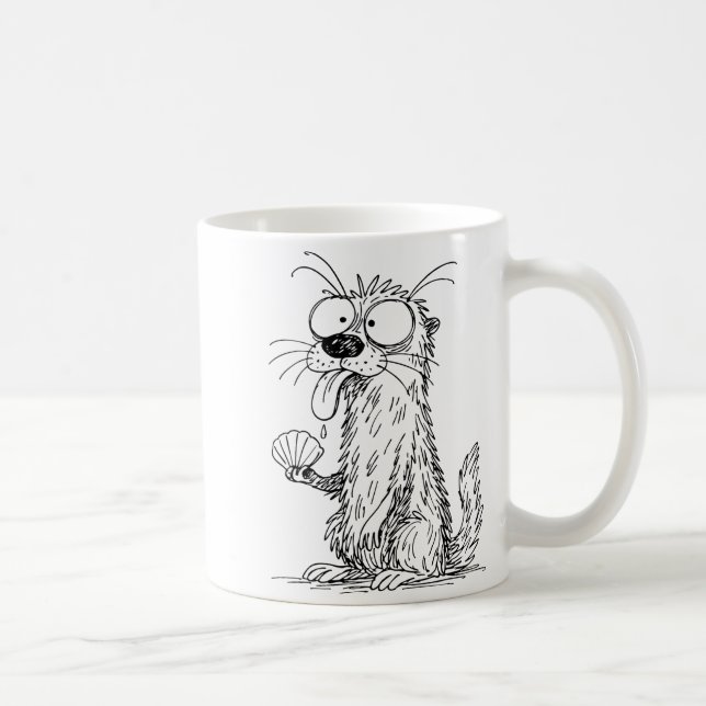 Caneca De Café Sea Otter Abstract Art Rtrait Drawing Whimsical Fu (Direita)
