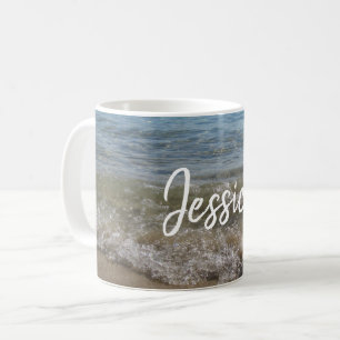 Caneca De Café Sea & Sand Beach Waves Nome Personalizado
