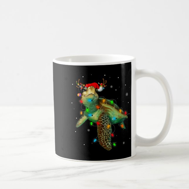 Caneca De Café Sea Turtle Christmas Lights Funny Santa Hat Merry  (Direita)