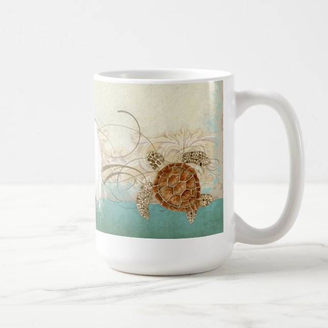 Caneca De Café Sea Turtle Modern Coaster Ocean Beach Swirls Estil (Direita)