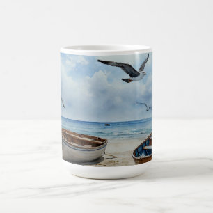 Caneca De Café Seabreeze Serenade. Cena Colorida Serene Boat
